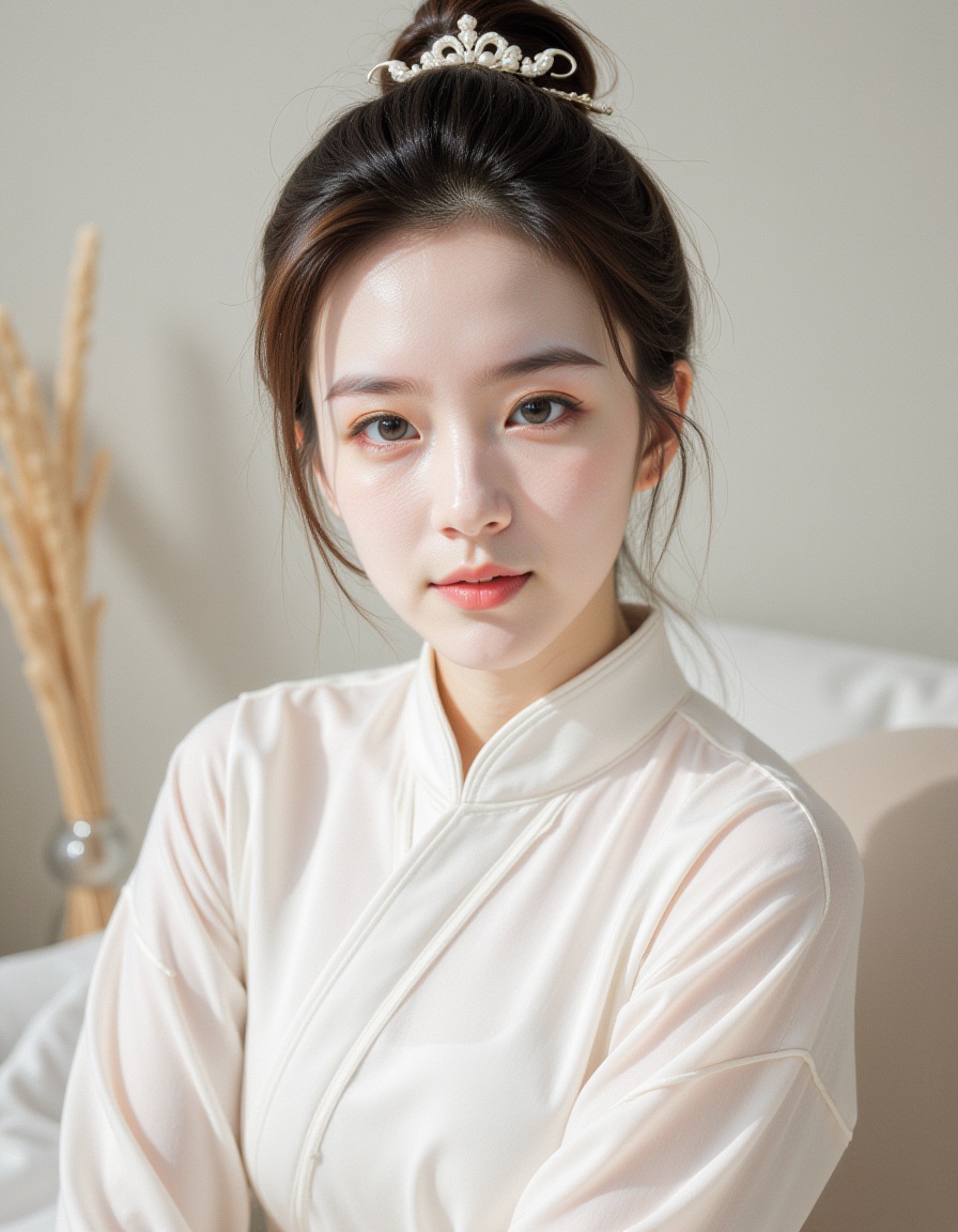 1girl,upper body,realistic,white chinese dress,