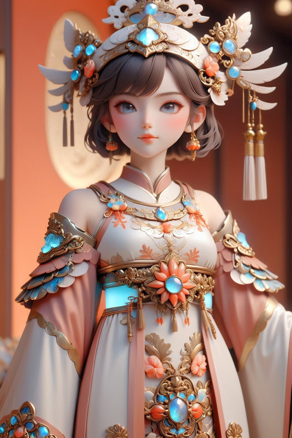 1girl,wearing armor made of coral and seashells,the armor is inlaid with a glowing jane,<lora:20240610-1718004651674:0.9>,3dct,masterpiece,top quality,official art,beautiful and aesthetic,extreme detailed,