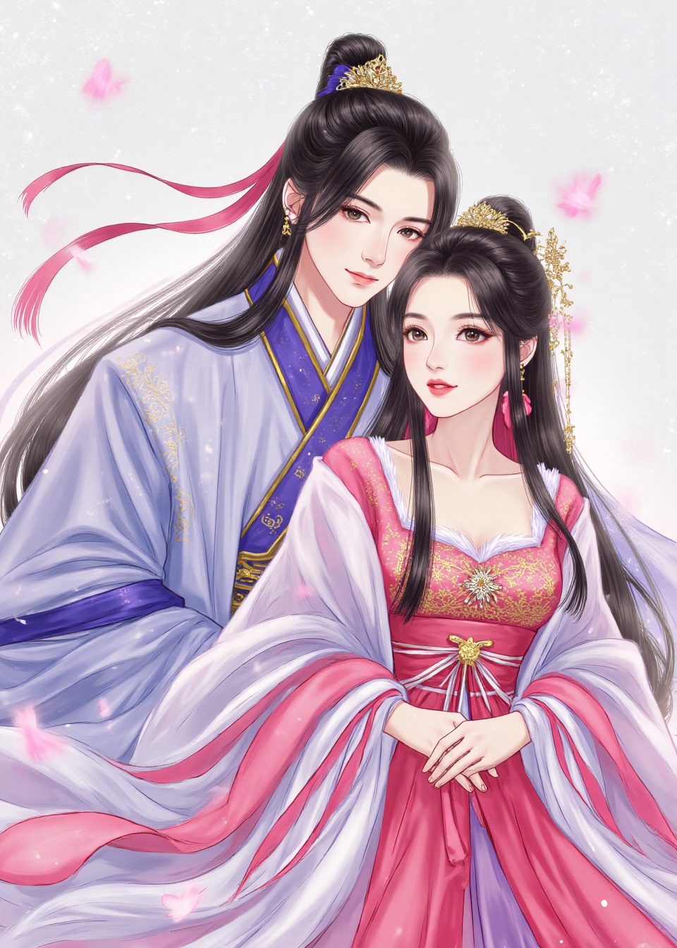 hanfu,1 boy,1 girl,embrace,