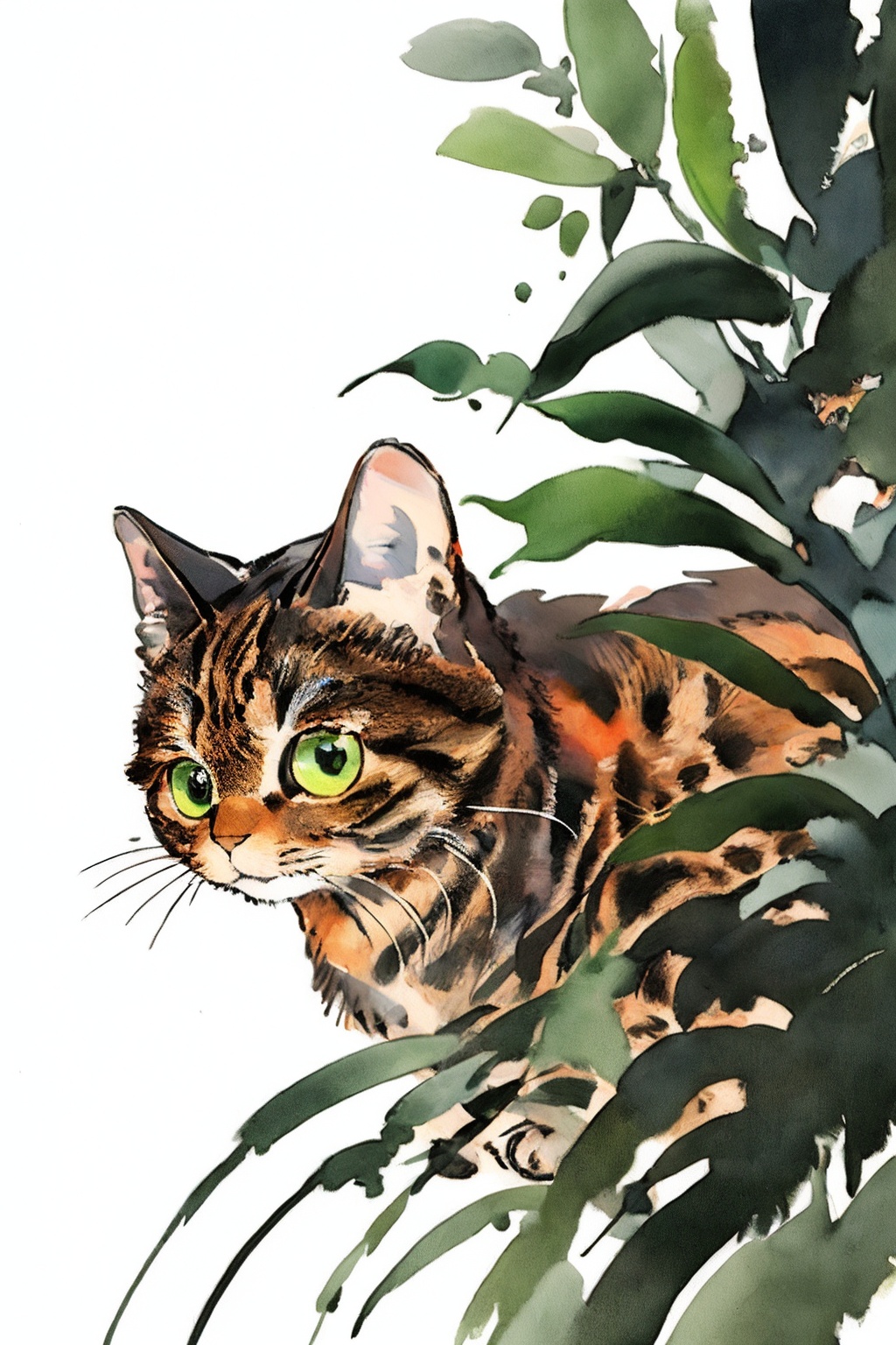 ,(Masterpiece:1.2, high quality,ultra-fine painting,Vivid Colors),(white background:1.2),TshirtDesignAF, T shirt design,cat, solo,green eyes,yellow animal hair(Brown stripes),vibrant,cure lovely,<lora:Chinese Li Hua:0.8> , <lora:Freehand_Brushwork:0.8>