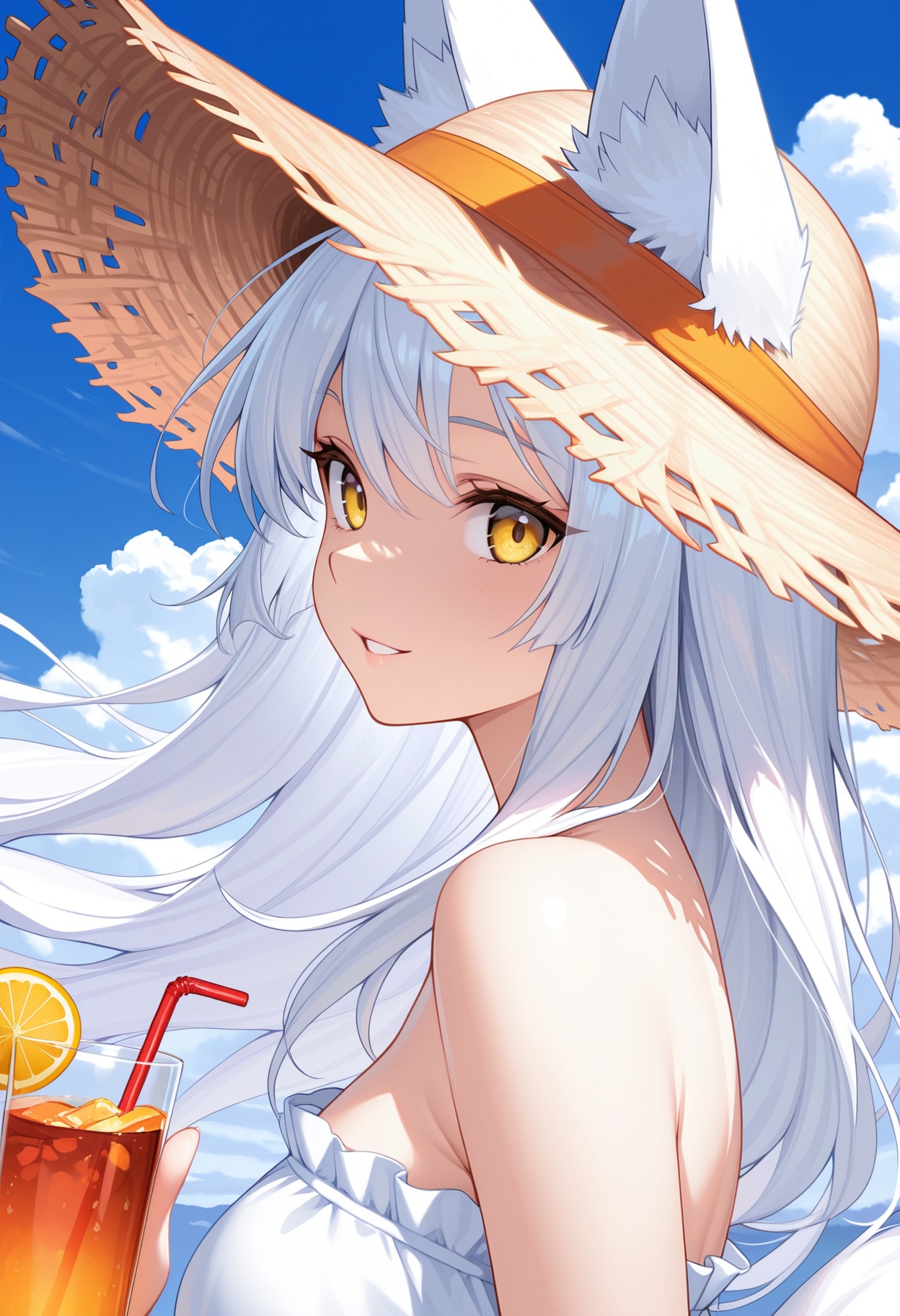 1girl,  fox tail,  white hair on Tensor.Art
