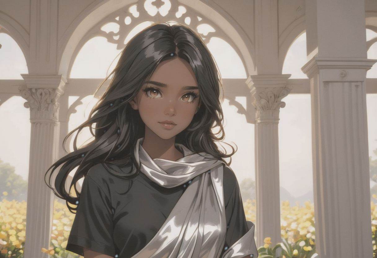 a beautiful (((black haired girl,  ))) very long messy hair,  beautiful detailed deep brown eyes on Tensor.Art