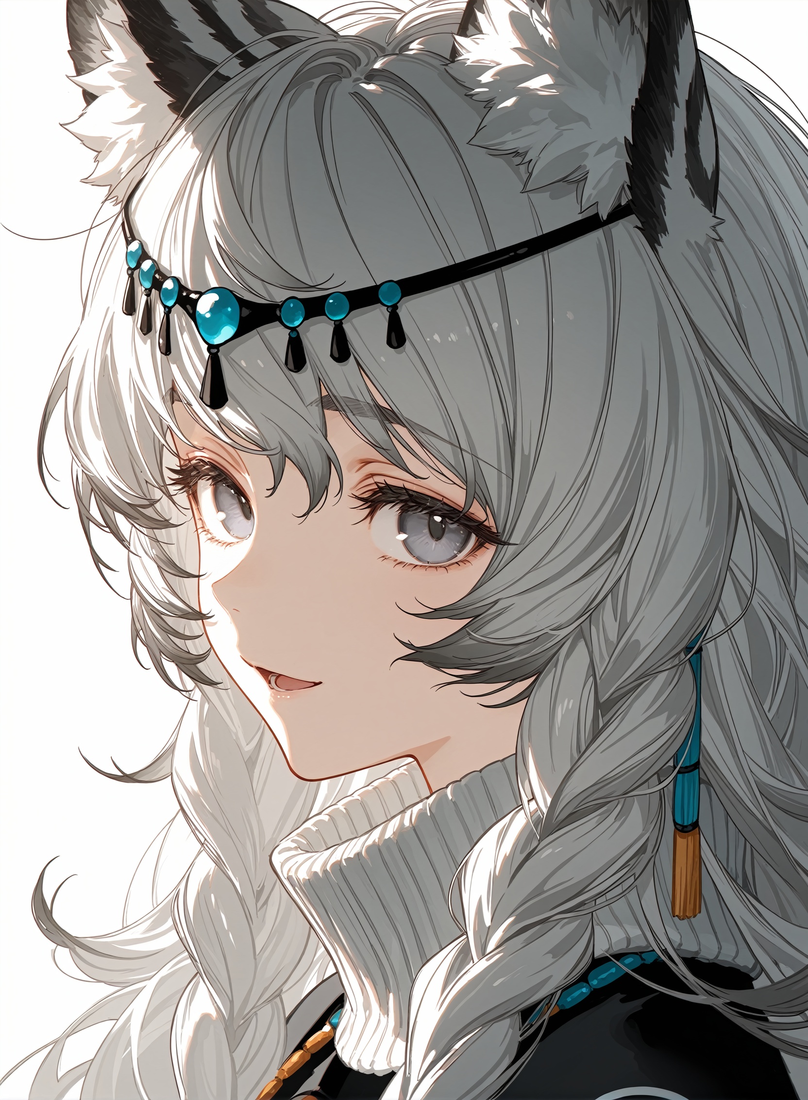 rtist:miv4t,(artist:yoneyama mai:0.8),(artlist:betabeet:0.8),(artist:rella:0.6),(artist:wanke:0.6),(artist:xilmo:0.6),masterpiece,best quality,amazing quality,newest,3::close-up ::,upper body,white background,open eyes,looking at viewer,light smile,open mouth,from side,staring at viewer,pramanix \(arknights\),