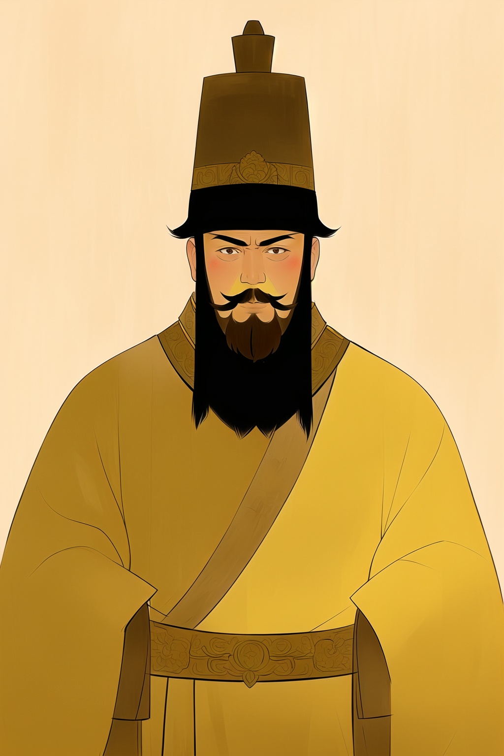 ycbh, solo, 1boy, male focus, hat, black hair, facial hair, simple background, beard, long sleeves, Emperor, portrait, emperor,<lora:ycbh4:0.8>,
