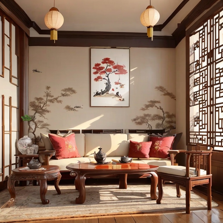 jianzhu, ancient Chinese style, exquisite, elegant, tranquil, peaceful, comfortable, warm, wooden furniture, white walls, tatami, floor cushions, tea table, tea set, bonsai, calligraphy and painting, traditional Chinese, Ming and Qing style, antique, retro, classical, oriental charm, cultural heritage, national quintessence, simple, unadorned, natural<lora:jianzhu-000009:0.8>