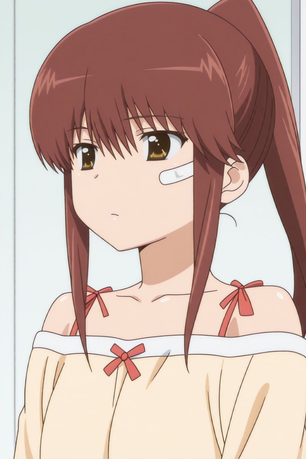 Riko Suminoe,  bandaid on face,  bare shoulders on Tensor.Art