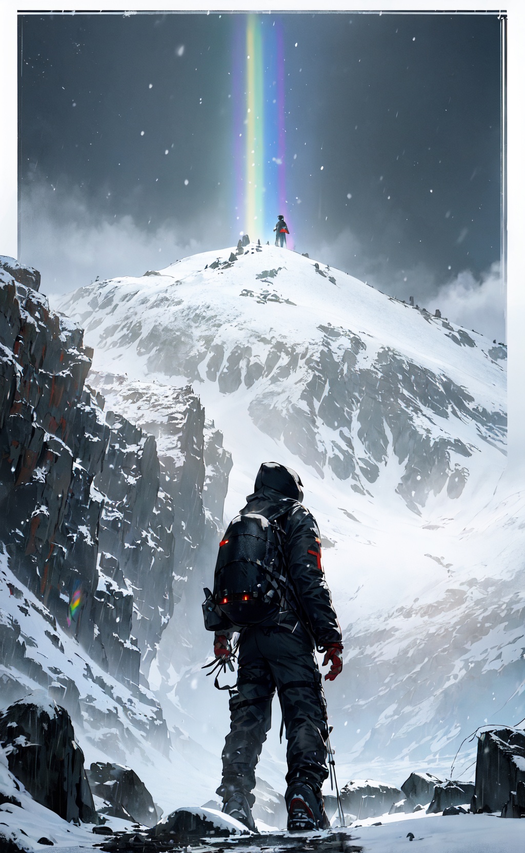 realistic photograph of Norman Reedus hiking through the mountains,  Death Stranding,  close-up on Tensor.Art