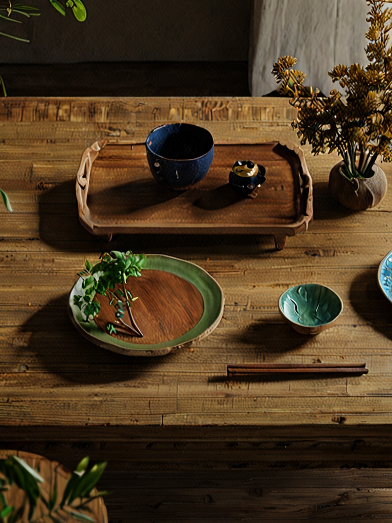 chanyi,table,no humans,cup,wooden table,shadow,plate,plant,杰作,8K,physics based rendering,realistic,<lora:chanyi 1.0-000008:0.8>,