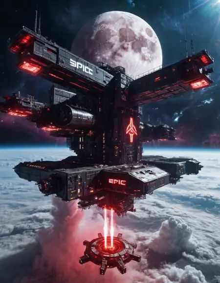 in space,  cyberpunk design industrial structure,  space station above clouds on Tensor.Art