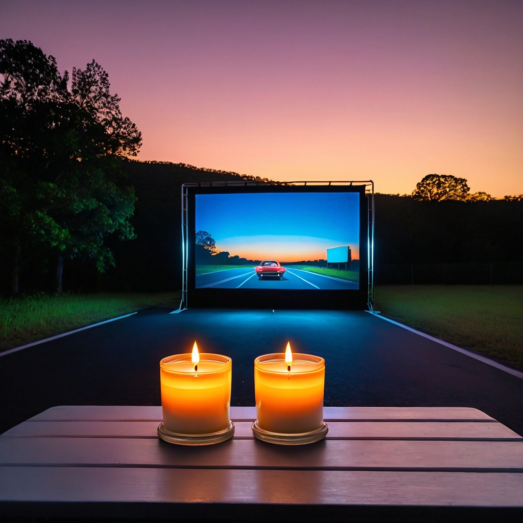scenedrivemovie,  a scented candle,  drive-in movie lot table on Tensor.Art