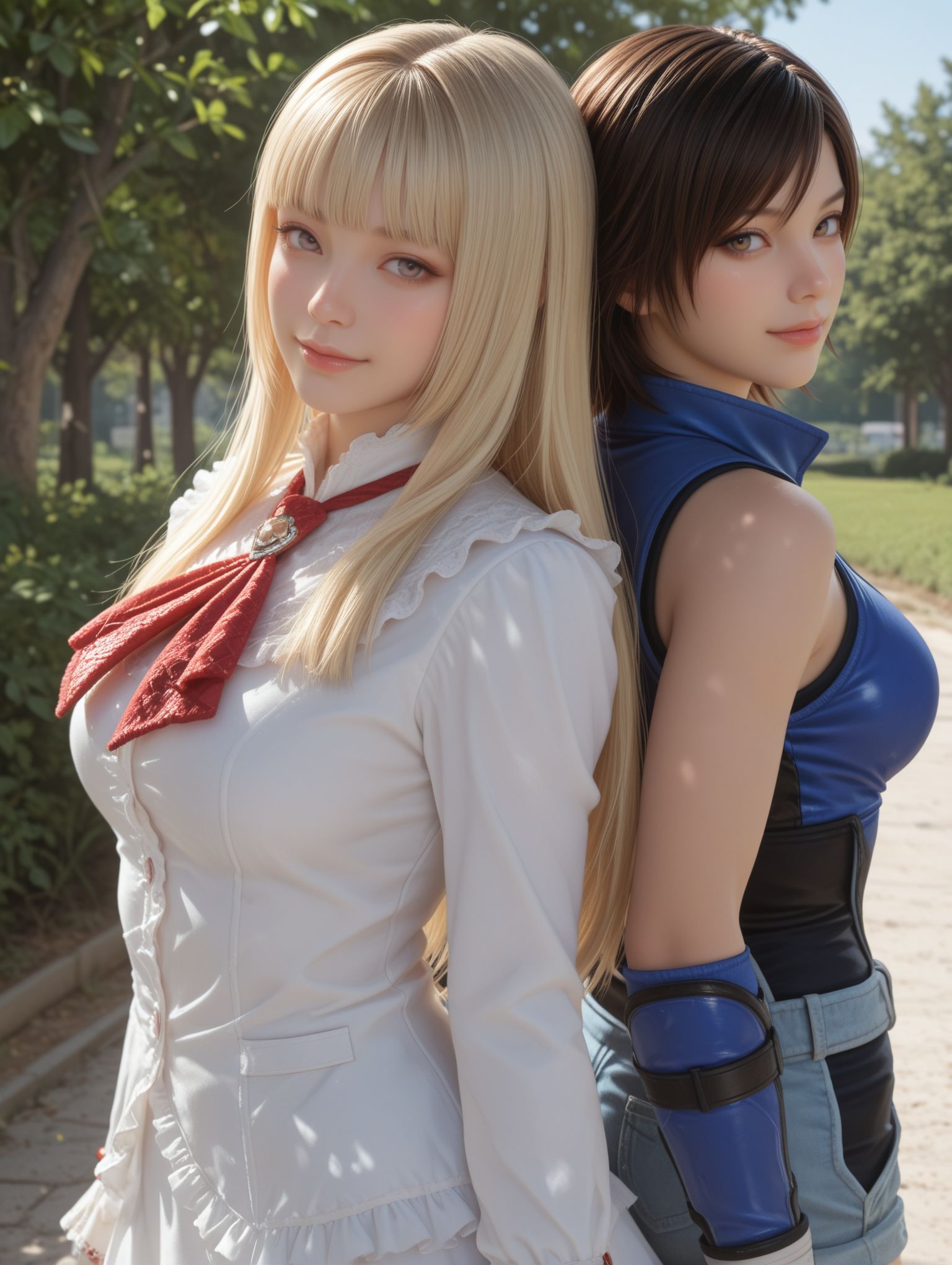 looking at viewer,  2girls,  outdoors on Tensor.Art