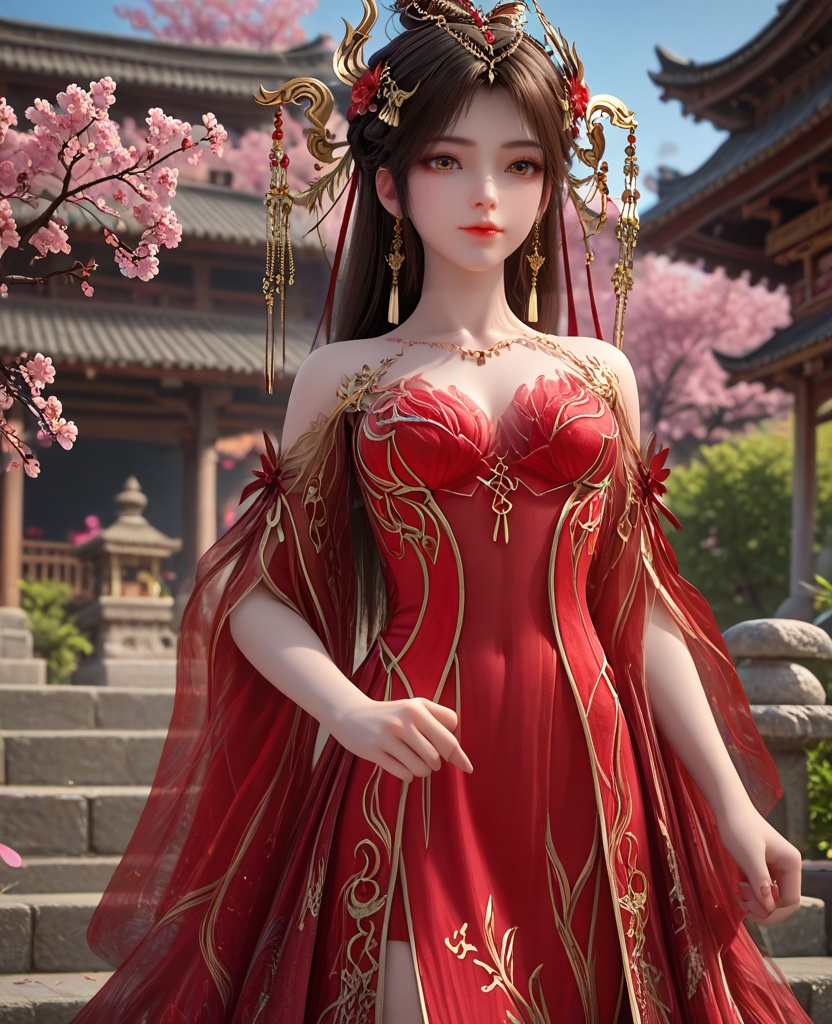 (oriental architecture, elegant decor, sophisticated style:1.1),fist bumping,(breasts:1.2),<lora:XL16完美世界火灵儿婚服:0.95>,chinese bride,red corset gown,brown eyes,black hair,hair ornament,half-up crown braid with long cascading hair,jewelry,earrings,wide flowing sleeves,see-through,, zPDXL2, score_9, score_8_up, score_7_up BREAK realistic, masterpiece,best quality, highly detailed,, zPDXL3, zPDXL2,zPDXL, zPDXLxxx, zPDXLrl,