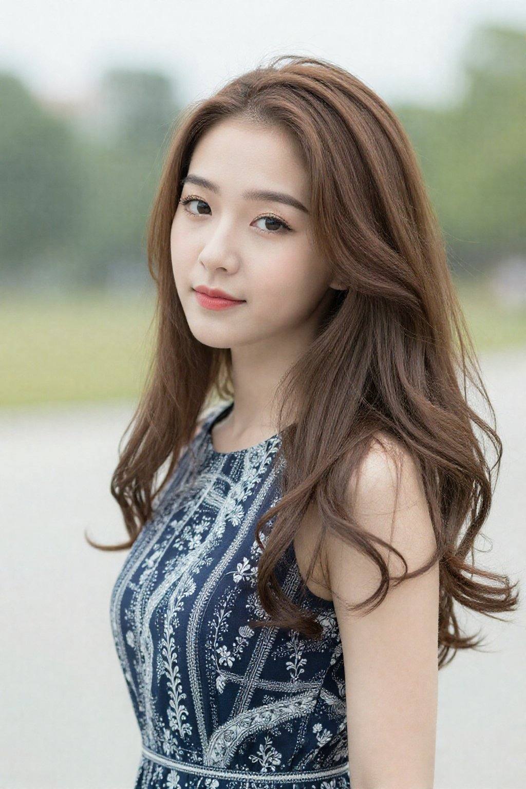 <lora:20260216_TinZIGirlLora9:1>, A young Asian woman, dress, outdoors,