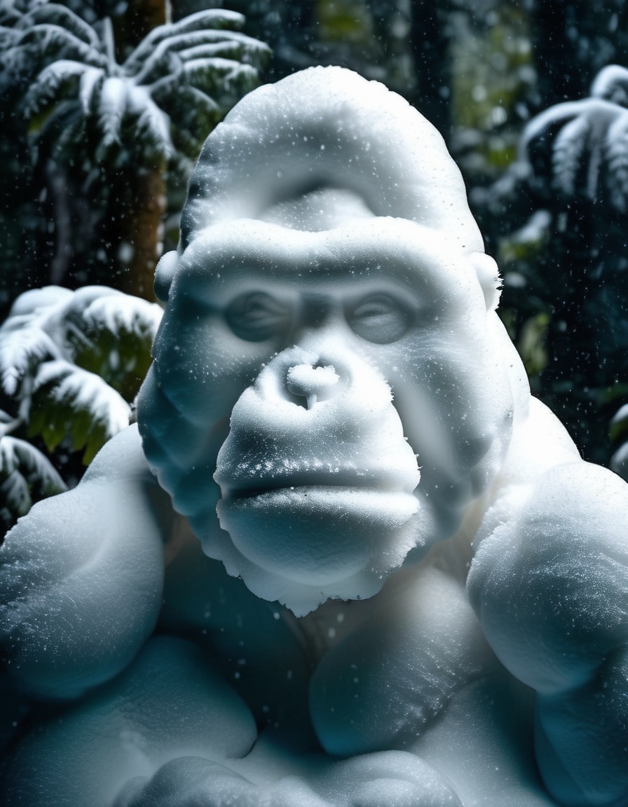 photo of a gorilla made of snow,  in a rain forest,  cinematic on Tensor.Art