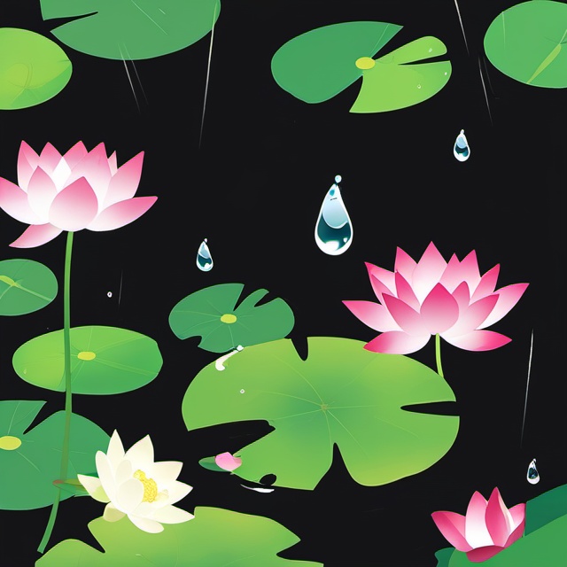 the 24 traditional chinese solar terms\(rain water\), flat, hands, black background, simple background, flower, water, leaf, pink flower, water drop, lily pad, lotus,<lora:lbc_Rain Water_XL-ts:1.2>,