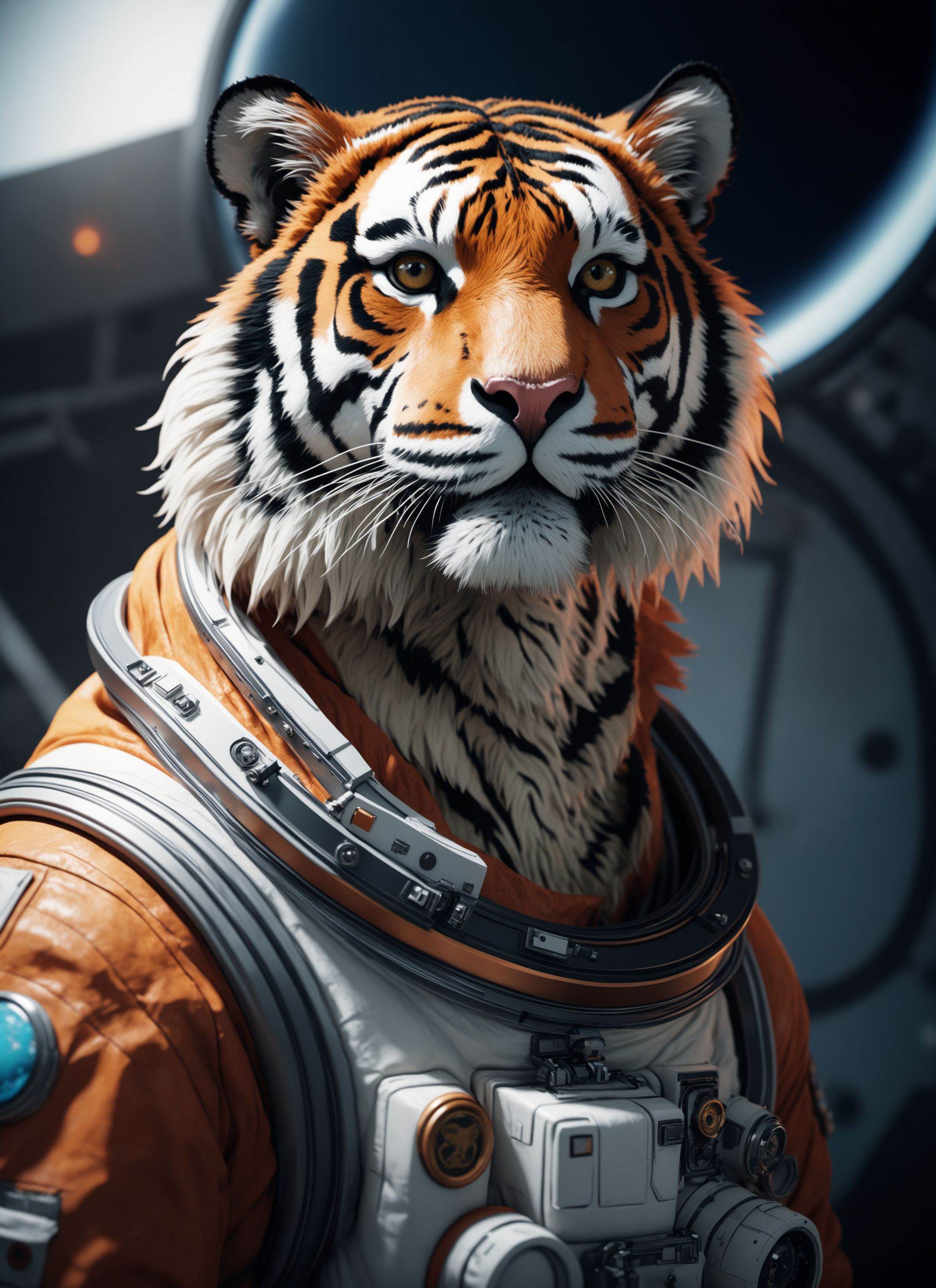 realistic 8K raw photography,  Beautiful image of tiger,  astronaut character concept on Tensor.Art