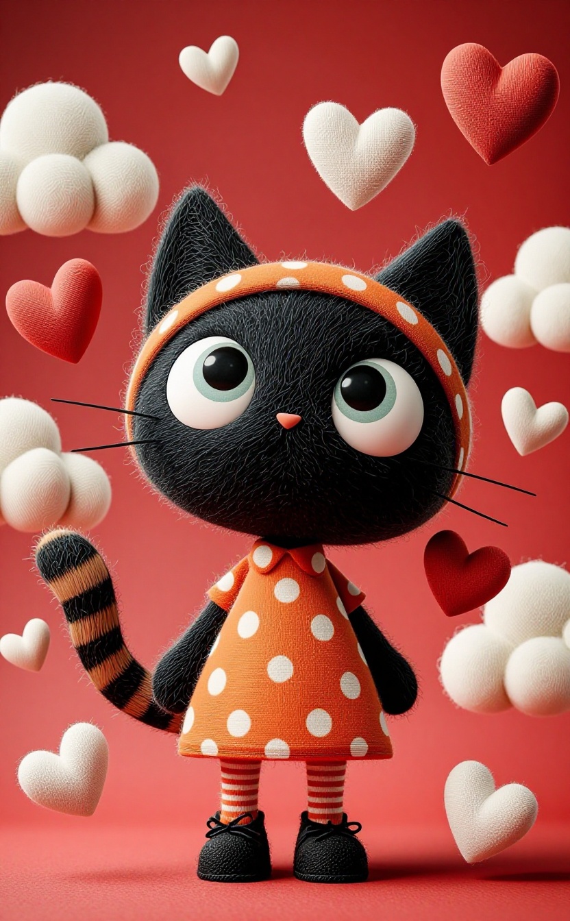 Black cat,  large blue eyes,  striped tail on Tensor.Art