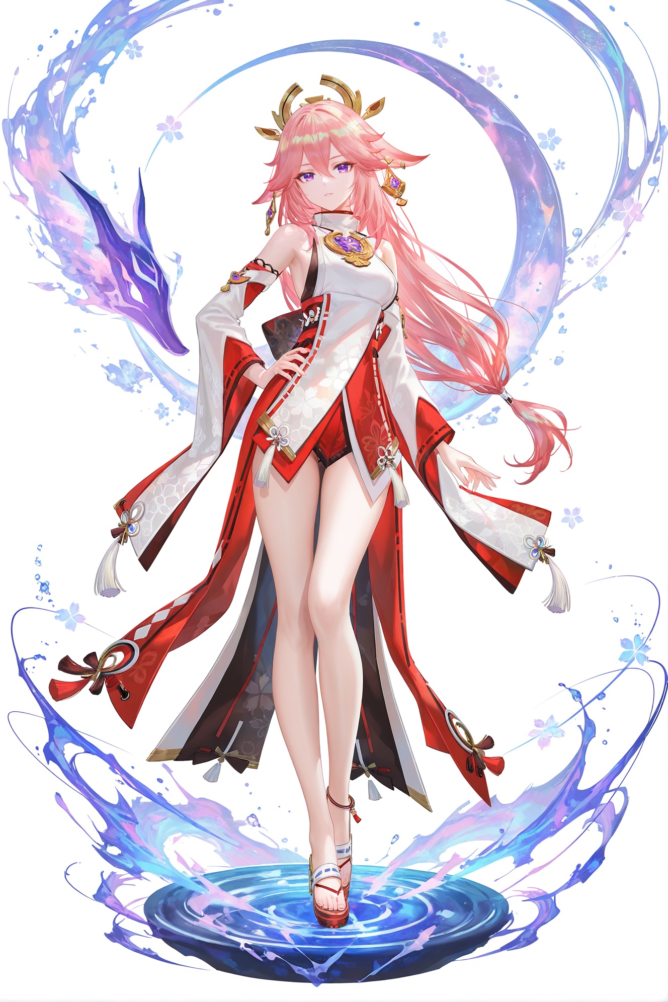 8k,best quality,masterpiece,(ultra-detailed),(high detailed skin),((artist:reoen),(artist:fuzichoco),(artist:atdan),(artist:torino_aqua),year 2024:0.8)1girl,[artist:wlop],[artist:ningen_mame],artist:ciloranko,[[artist:rhasta]],artist:tidsean,colorful,full body,full shot,standing,looking at viewer,(solo:1.2),simple background,(white background:1.2),hand on own hip,(white background:1.1),<lora:mdshenzi-ill-Tanger-000013:0.8>,Yae Miko,Yae Miko \(genshin impact\),clothes: shenzi def japanese clothes,1girl,detached sleeves,purple eyes,pink hair,hair between eyes,long hair,sidelocks,jewelry,wide sleeves,animal ears,bangs,earrings,