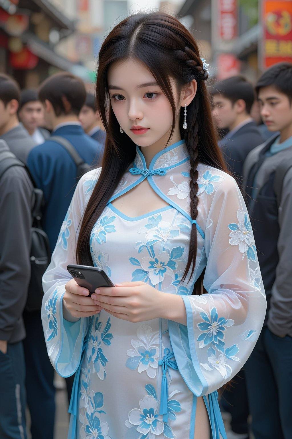 long hair,  phone,  braid on Tensor.Art