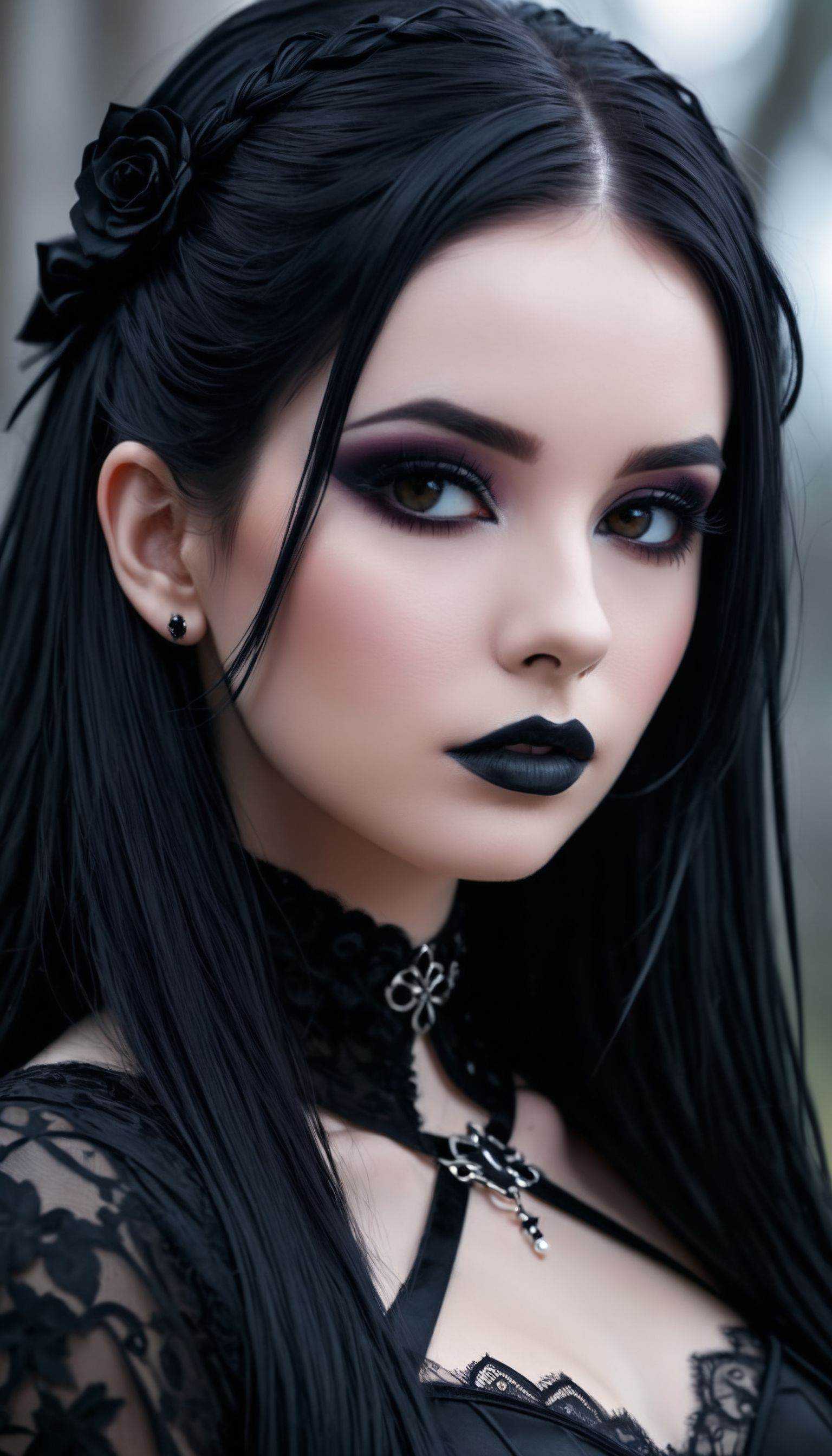 closeup portrait photo of beautiful goth woman,  makeup,  8k uhd on Tensor.Art