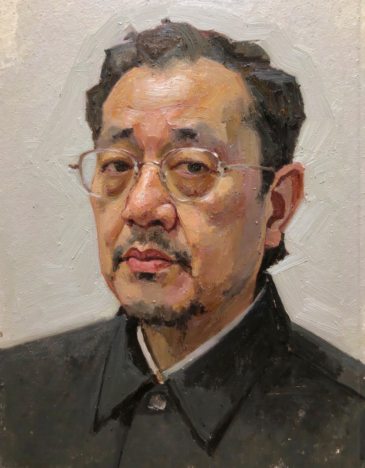 zhiguo,wll,Oil painting on canvas,oil texture,oil brushstrokes,a Chinese father oil portrait,ultra high definition,high quality,