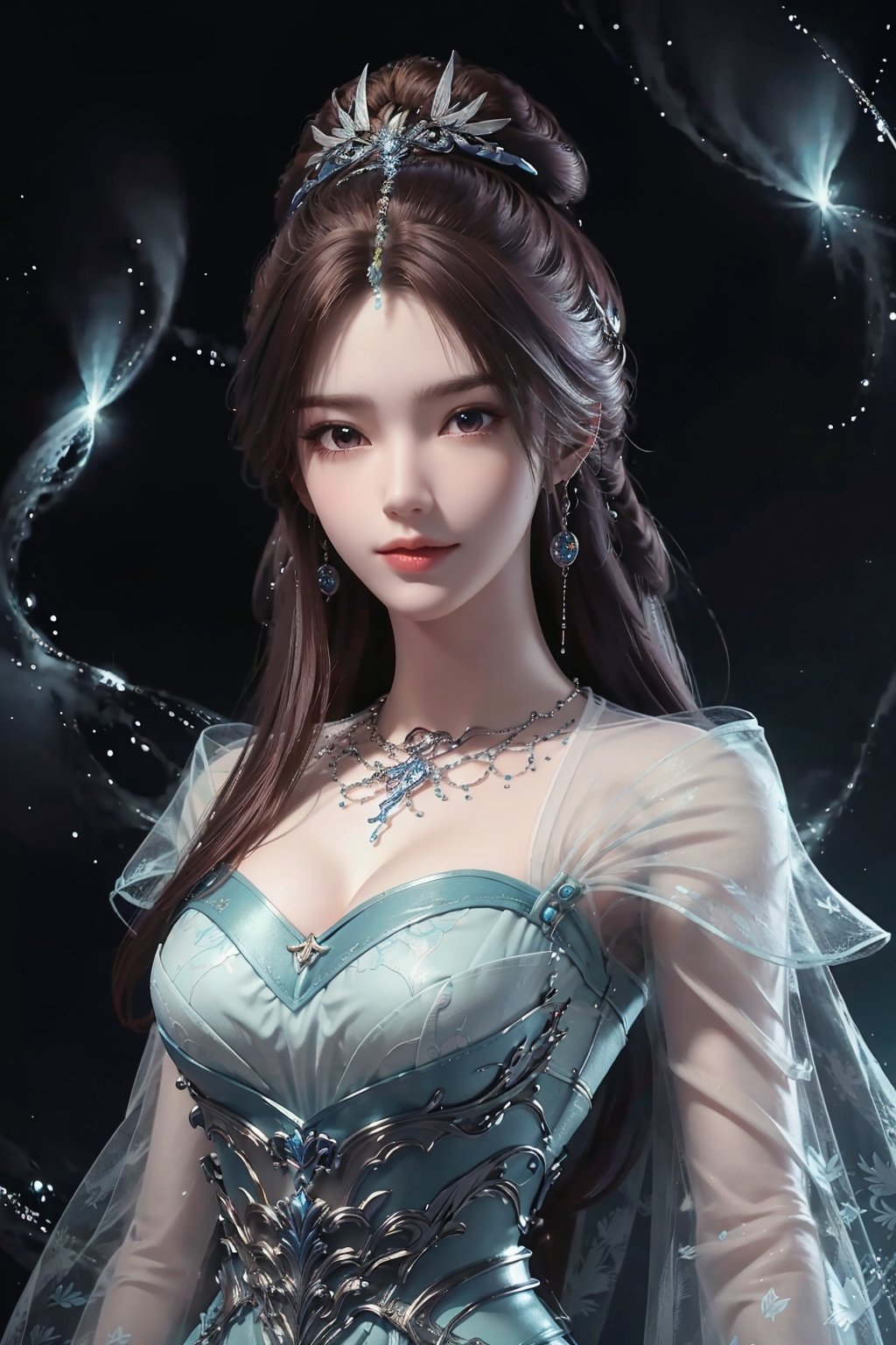 masterpiece,best quality,official art,extremely detailed CG unity 8k wallpaper,1girl,upper body,dress,starry background,milky way,glowing butterfly,<lora:叶倾仙:0.6>,