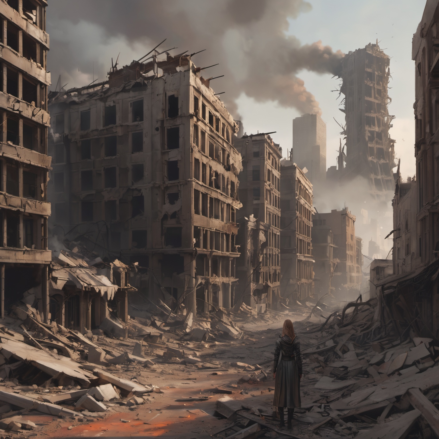detailed anime art of a destroyed city after nuclear blast,  post apocalyptic,  intricate on Tensor.Art