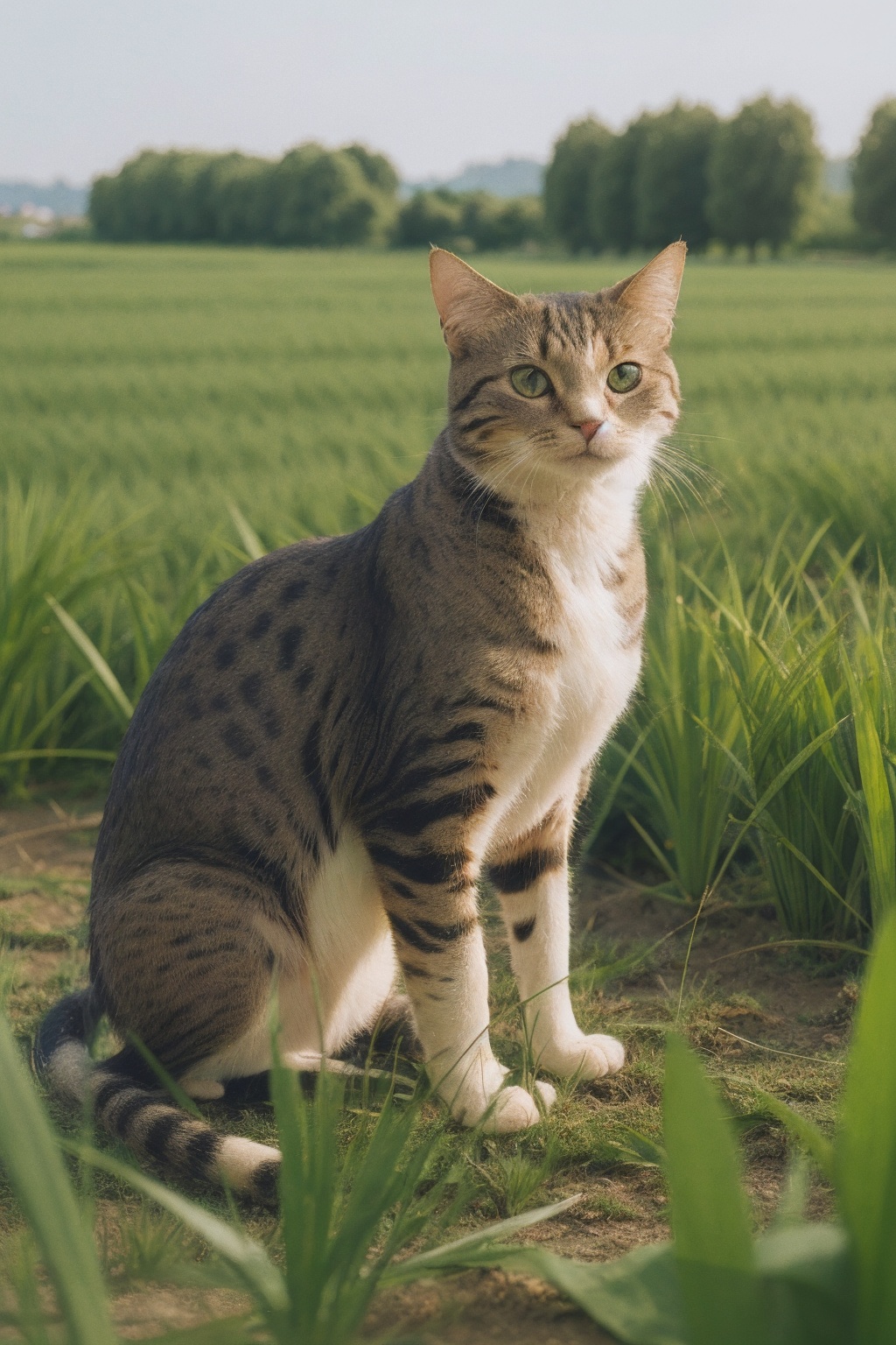 1 cat,(no_humans:1.5),(nobody:1.3),best quality,masterpiece,realistic,highres,absurdres,Photographic,realistic,outdoor background,bokeh,natural light,bright light,rice field background,<lora:FUJICOLOR Super HR 100:1>,