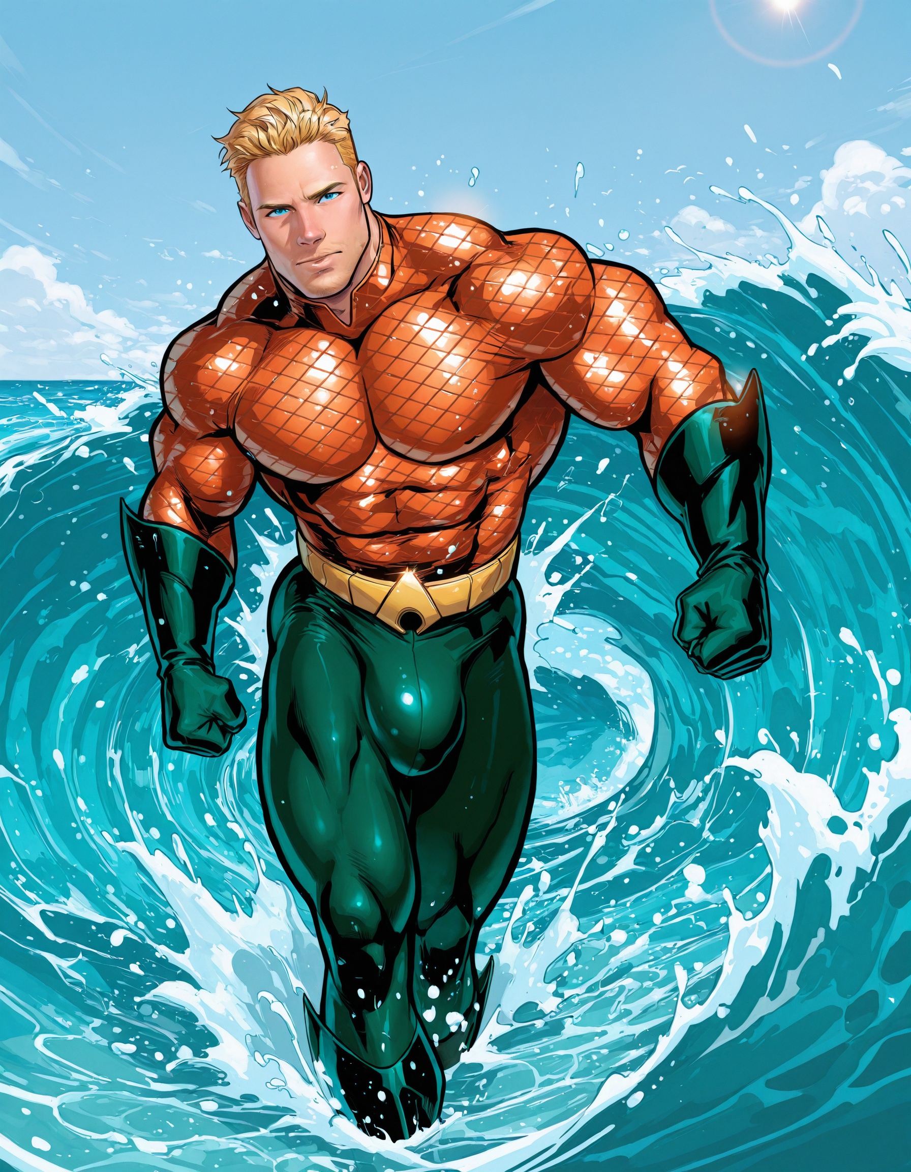 athletic male,  dc_aquaman,  short blonde hair on Tensor.Art