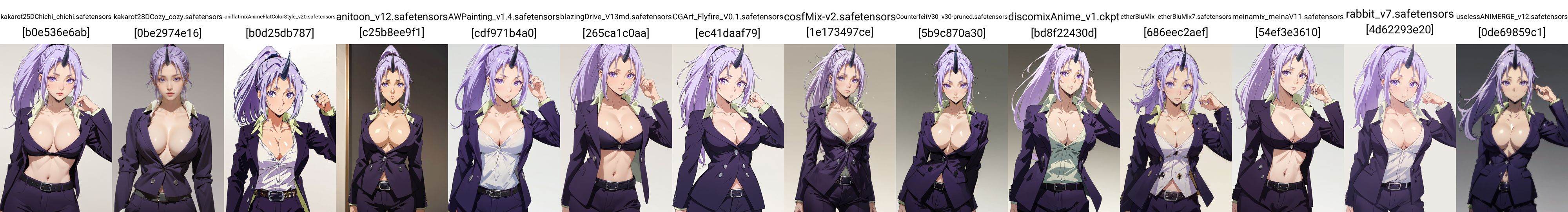 1girl,looking at viewer,solo,oni,purple hair,long hair,horns,ponytail,purple eyes,jacket,shirt,long sleeves,collarbone,cleavage,large breasts,belt,pants,black footwear,single_horn,formal,<lora:Shion (5):0.8>,Shion_CYQL,upper_body,beautiful face,beautiful eyes,glossy skin,shiny skin,grey background,simple background,posing in front,masterpiece,best quality,beautiful and aesthetic,contrapposto,female focus,wallpaper,fashion,