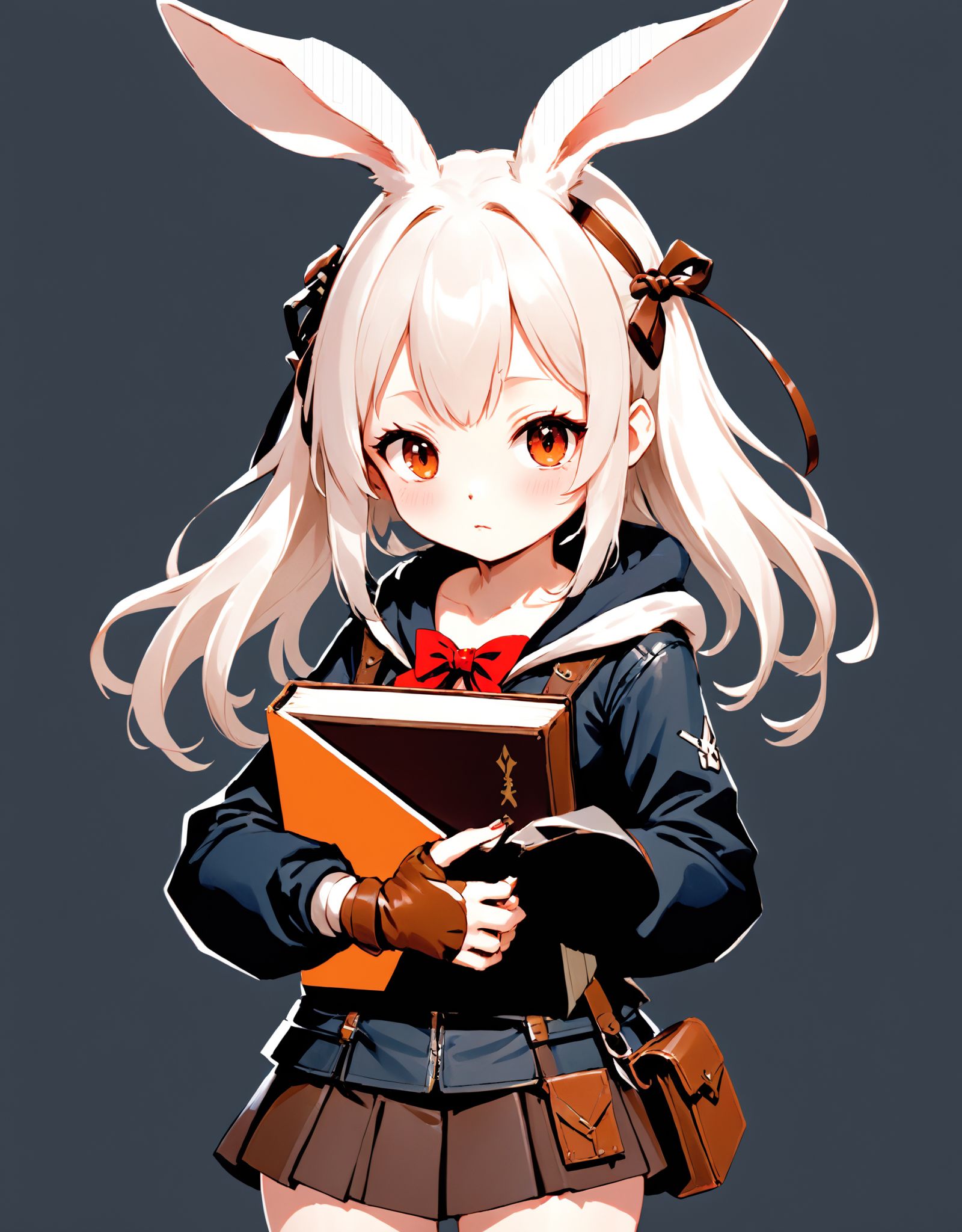Concept art in Anime style,  rabbit-eared girl clutching a leather-bound book on Tensor.Art