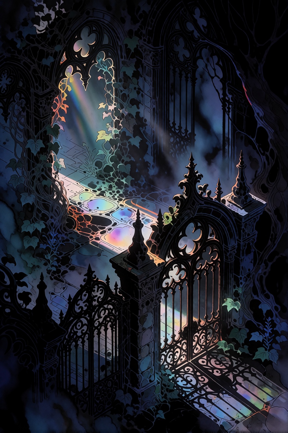 CartoonLadies style. A masterfully rendered gothic illustration unfolds in a precise isometric perspective,  weaving intri...