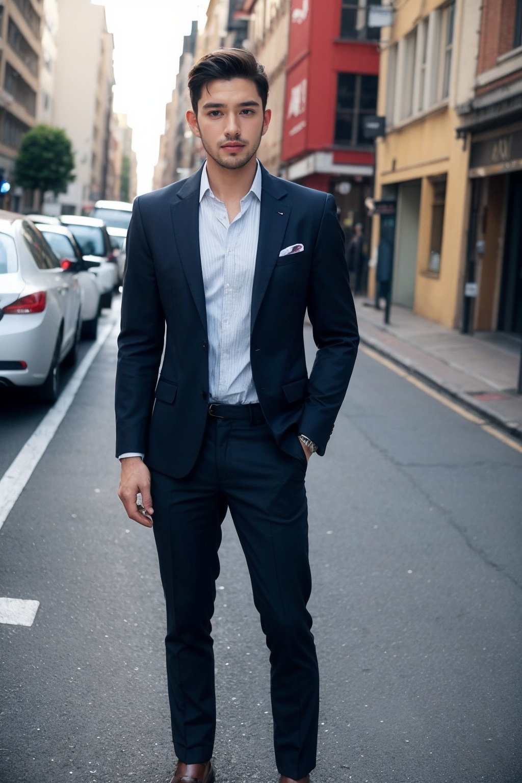 (1man:1.4),(male:1.2),(full body:1.2),(Collared shirt and blazer and suit trousers:1.4),<lora:Male_5:0.8>,