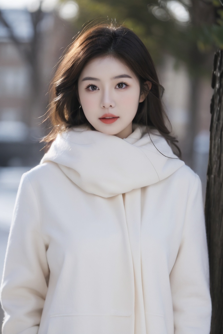 1girl,solo,parted lips,black hair,looking at viewer,best quality,masterpiece,(16k, RAW photo, best quality, masterpiece:1.2),detailed background,105mm,skin tight,(clear eyes:1.2),expressiveh,necklace,makeup,full breasts,(facial focus),beautiful features,(red coat:1.2),(white scarf:1.1),wearing thick clothes,snow,outdoors,winter,snowing,(long hair),,,,<lora:冬日人像2.0:0.4>,<lora:LEOSAM's Instant photo 拍立得_Polaroid LoRA_InspX Borderless Version:0.3>,<lora:F60SQ:0.4>