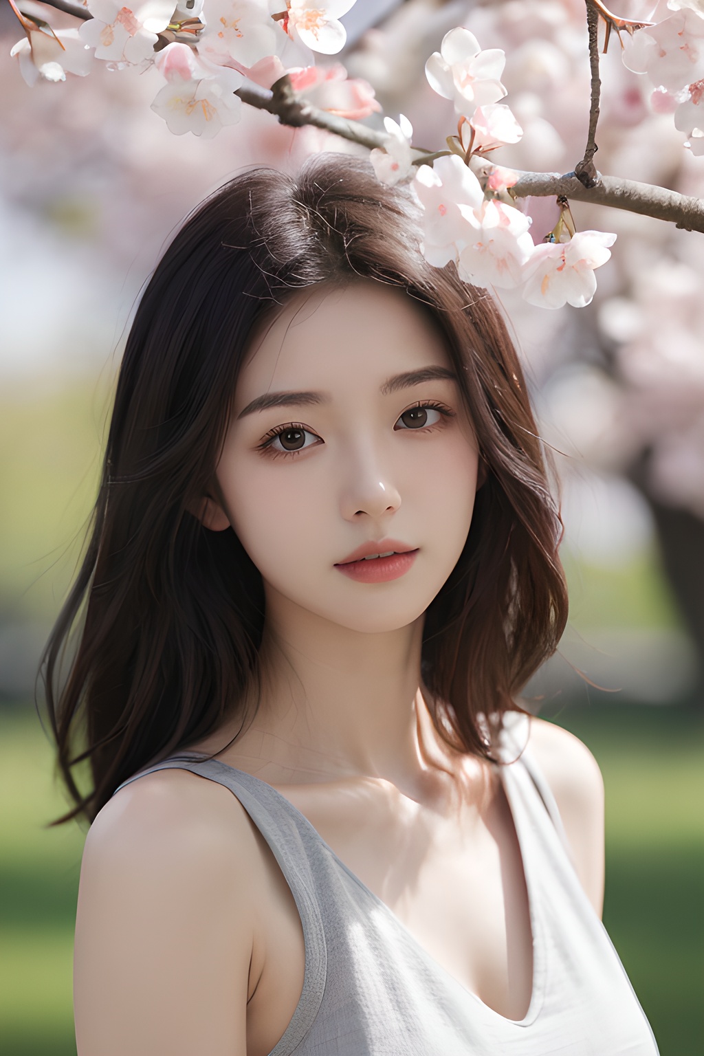 <lora:0817_02:0.4>,simple background,a girl with a dreamy expression,surrounded by floating cherry blossom petals in a soft breeze,springtime magic,gentle radiance.korean girl,black hair,, 1girl,realistic,masterpiece, best quality, photorealistic, HDR,detail