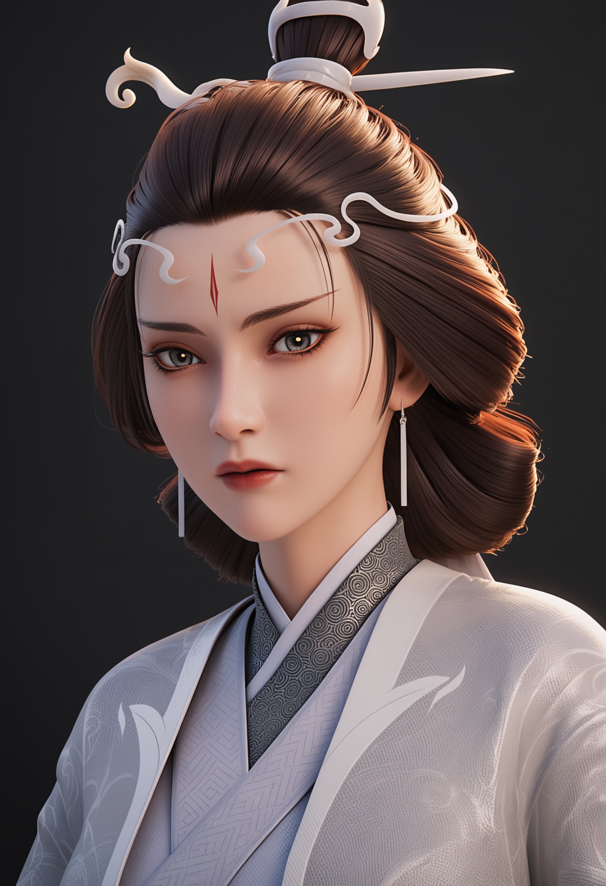 (upper_body:1.2),score_9,score_8_up,masterpiece,(best quality),intricate details,facing viewer,(looking at viewer:1.1),<lora:YQ_pony_shuiyue_V4:0.8>,q1528437228,solo,1girl,black hair,jewelry,earrings,chinese clothes,facial mark,hair ornament,forehead mark,hanfu,long sleeves,makeup,wide sleeves,hair bun,hair stick,long hair,red lips,updo,japanese clothes,black eyes,blue eyes,robe,brown eyes,brown hair,kimono,sash,grey eyes,korean clothes,single hair bun,BREAKscore_9,score_8_up,masterpiece,(best quality),perfect anatomy,(hourglass),perfect face,(simple background,pure black background,black background:1.1),fair_skin,shiny_skin,Ivory_skin,