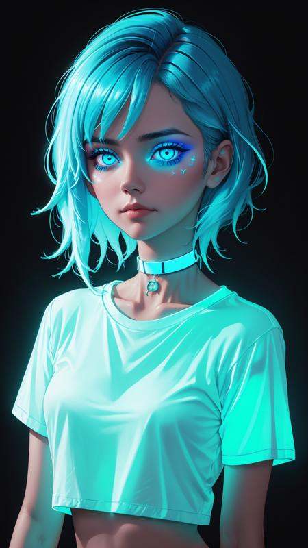 ((glowing-neon-blue-shirt)),  glowing-neon-makeup,  glowing-neon-blue-choker on Tensor.Art