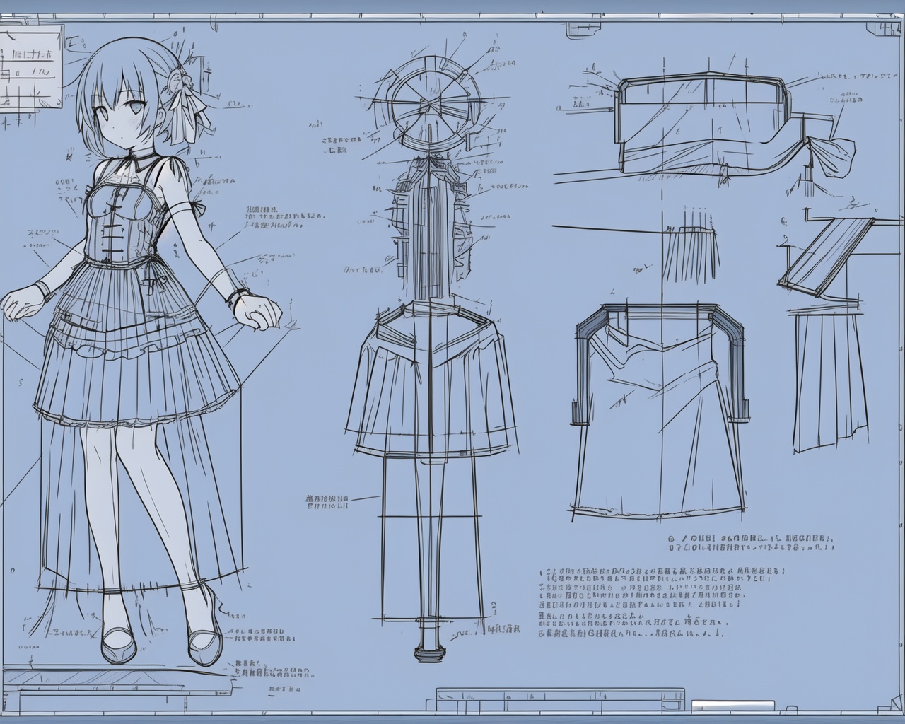 1girl,dark blue,mizura,small breasts,long skirt,blueprint <lora:咸鱼图纸:1>