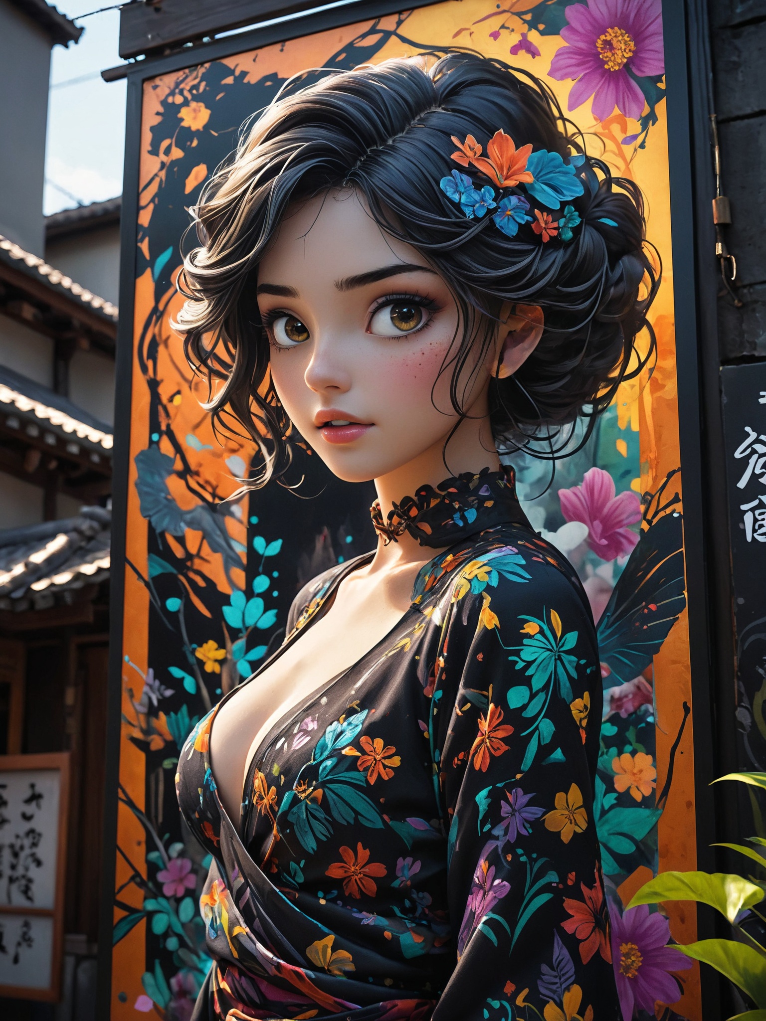 A mesmerizing and surreal art piece by TMann Nyc,  featuring a harmonious blend of concept art and alcohol ink on a black...