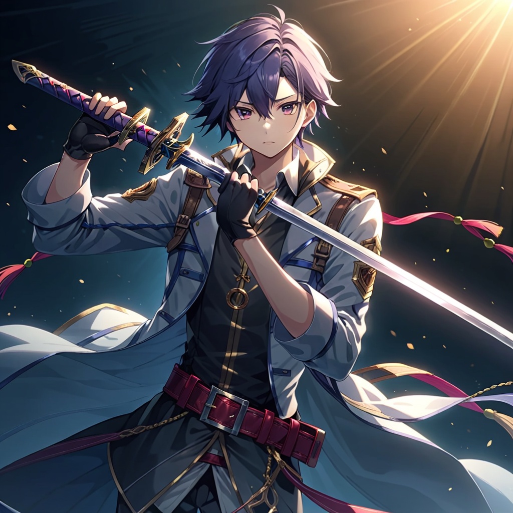 masterpiece, best quality, lien, 1boy, solo, holding, holding weapon, holding sword, <lora:Lien_XLV1:0.6>, 