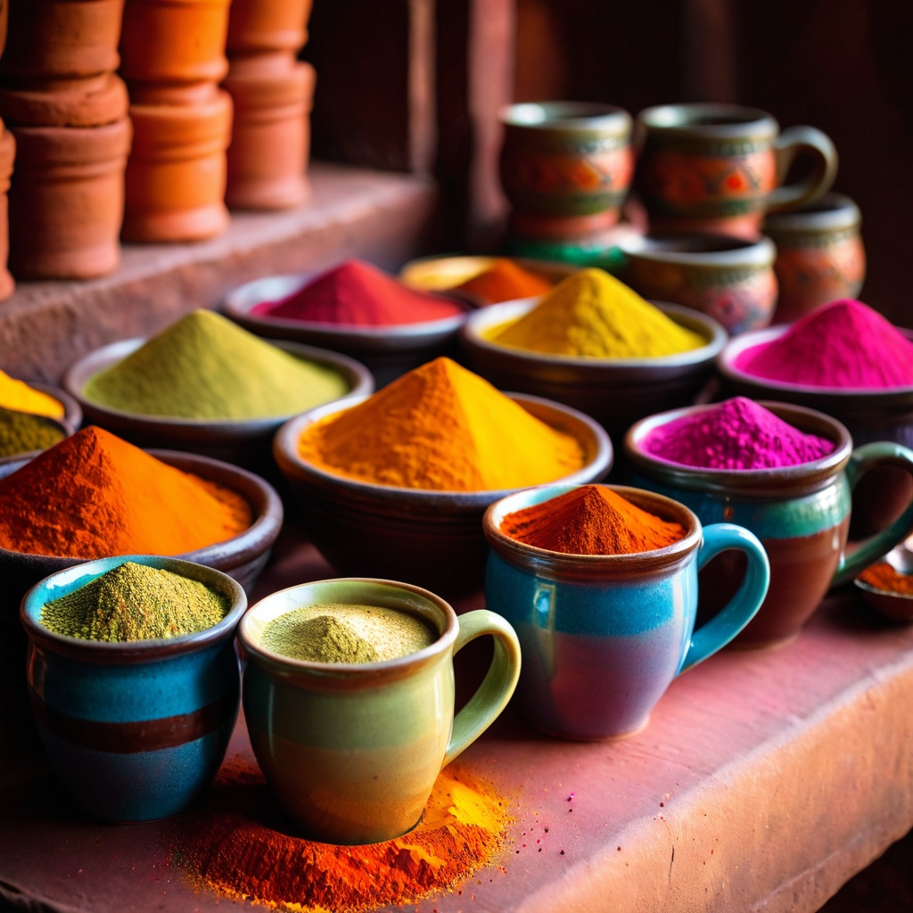 sceneindiaspice,  a ceramic coffee mug,  Indian spice market stall on Tensor.Art