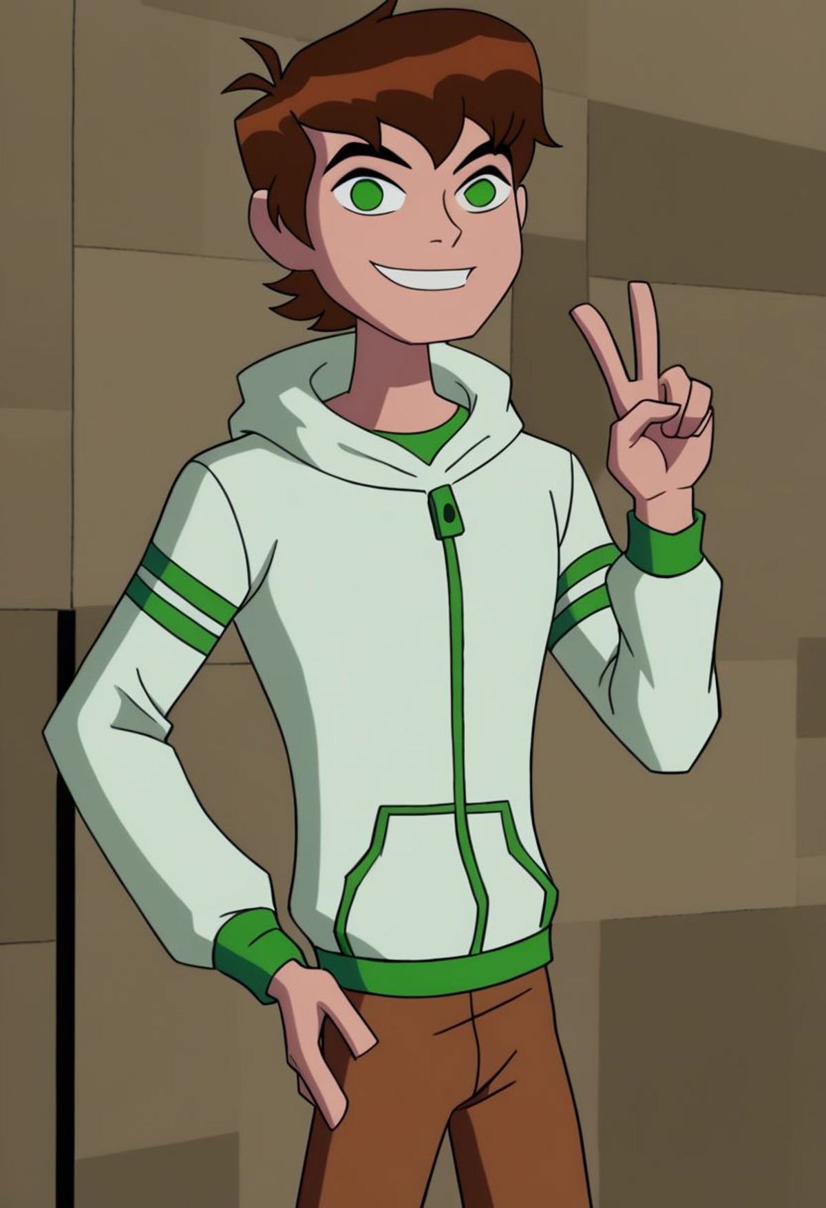 Ben tennyson 1boy,  solo,  peace sign on Tensor.Art