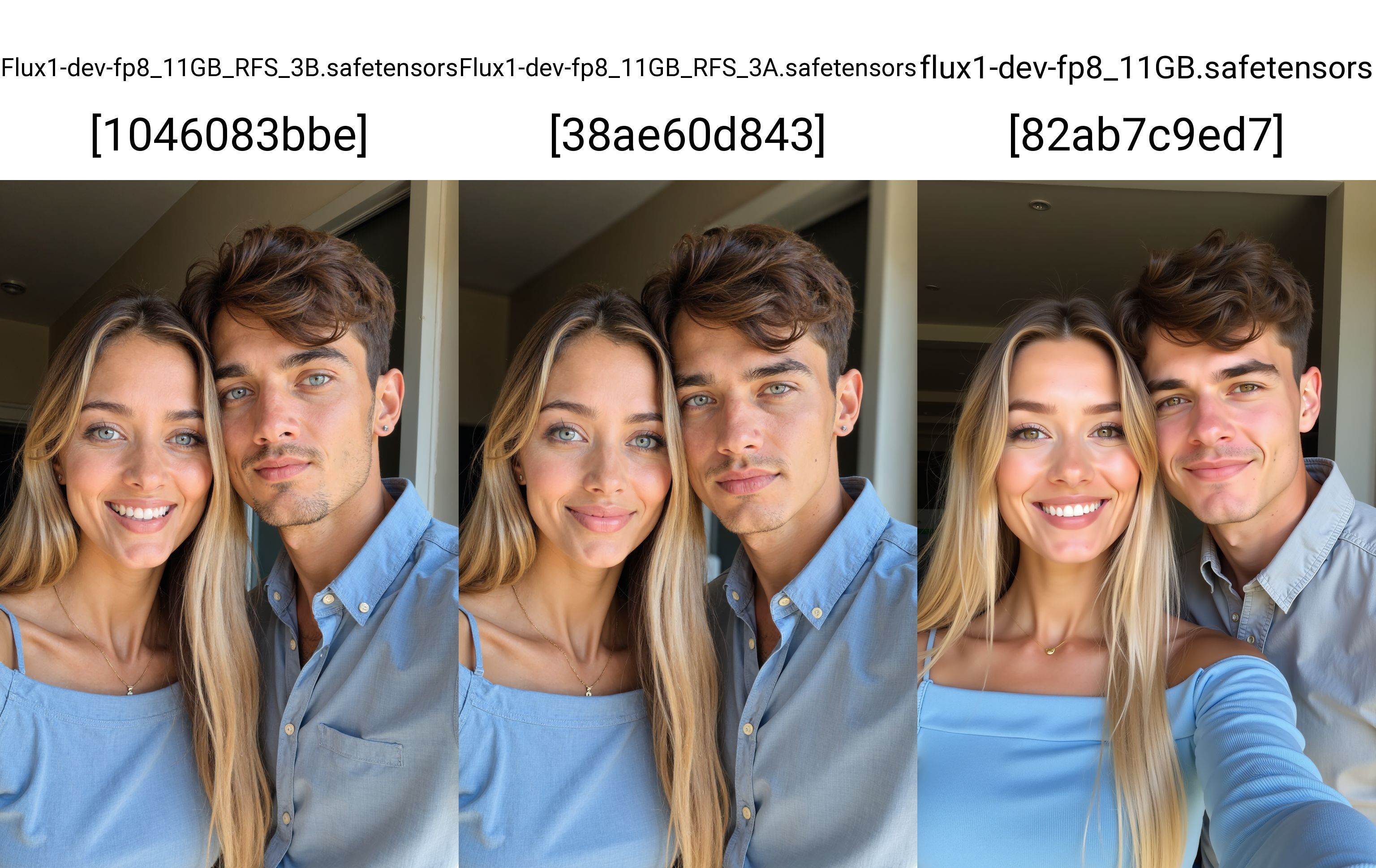 This is a photograph of a young couple posing for a selfie indoors. The woman,  with long blonde hair,  wears a blue boatn...