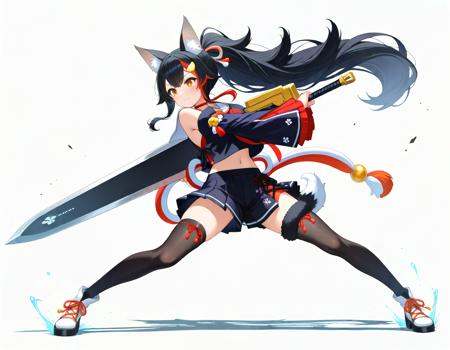 masterpiece, best_quality, very_aesthetic, highres, absurdres, ultra detailed,   holding weapon, fighting stance, holding  buster sword,huge weapon<lora:negXL:0.5> <lora:buster_sword_IL:1>  hololive, ookami mio, hololive