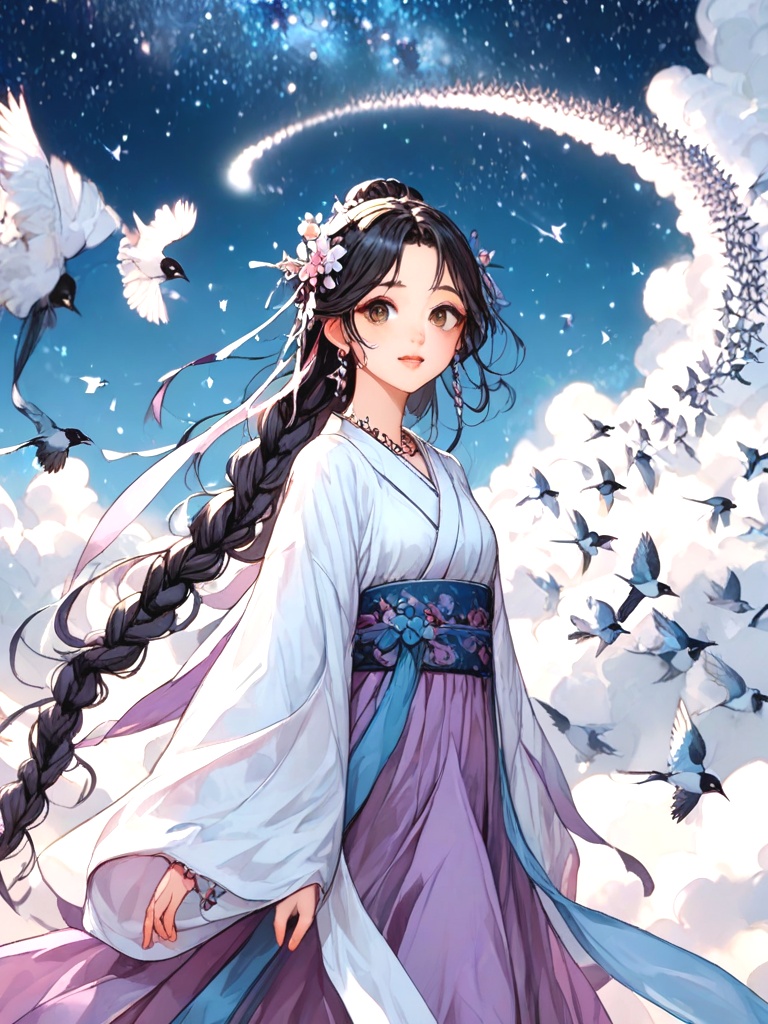 source_anime,  magpie bridge,  birds flock on Tensor.Art