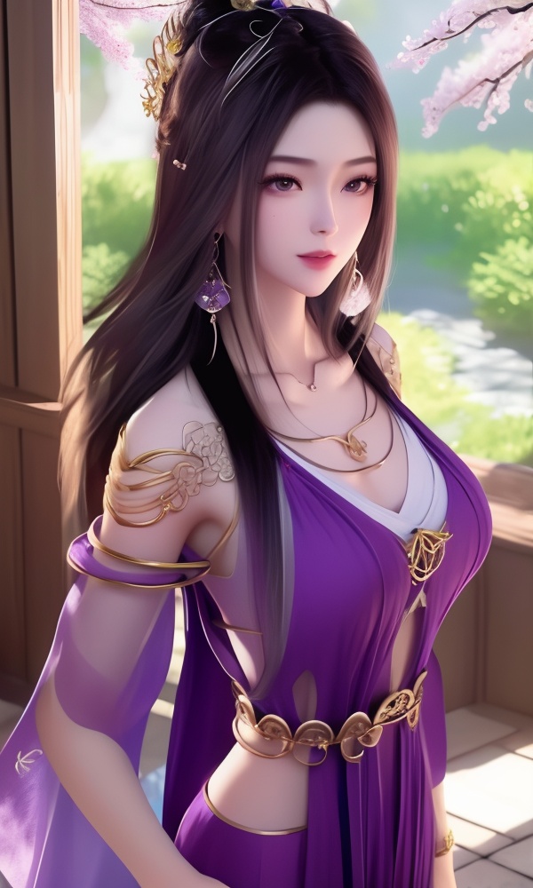 (,1girl, ,best quality, ),looking at viewer, <lora:395-DA-凡人修仙传-紫灵:0.8> ,ultra detailed background,ultra detailed background,ultra realistic 8k cg,, ,masterpiece, (( , )),, ,tamari \(flawless\),  plum blossoms,    ,,  (()), (), ,, , jewelry, necklace, solo, , , , hair_ornament, , earrings,large breasts,,  , ,