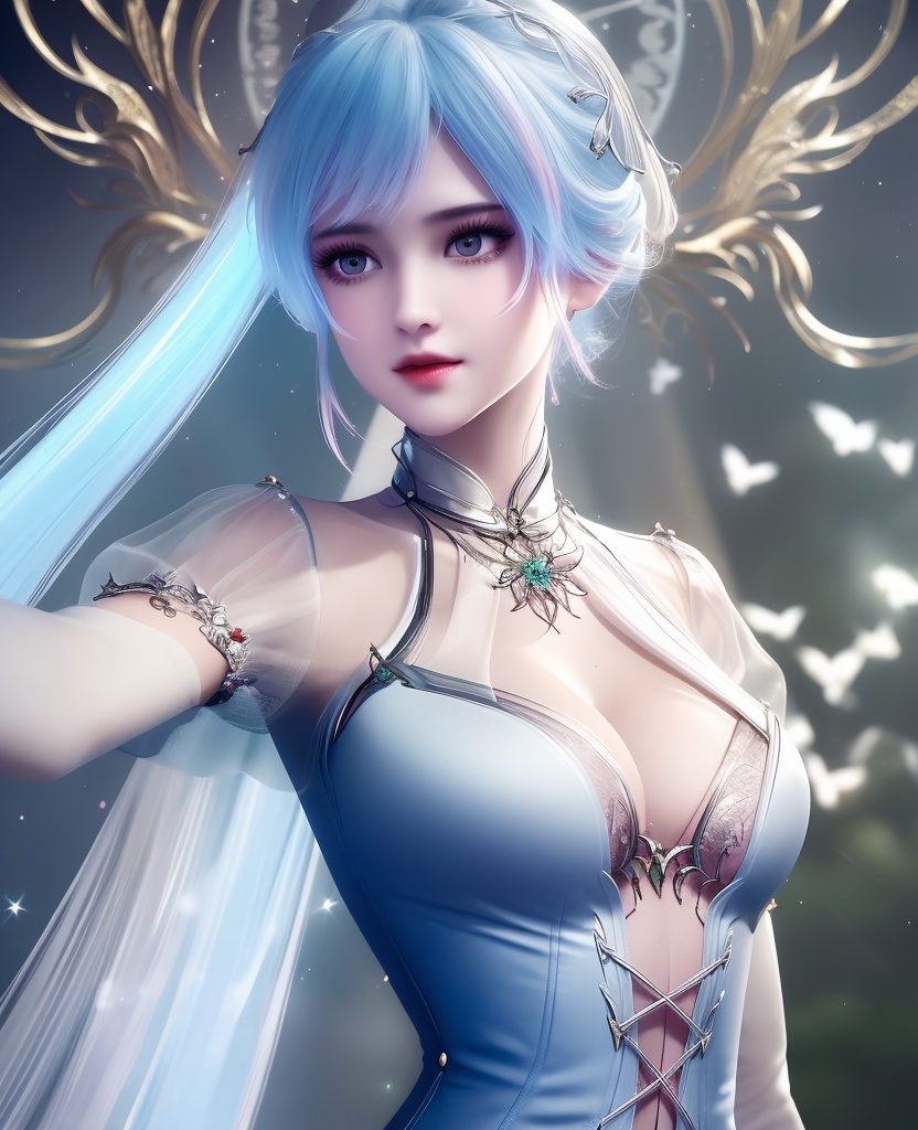<lora:552-DA-斗罗大陆-唐舞桐-V2:0.8>(,1girl, ,best quality, ),looking at viewer,  ,ultra detailed background,ultra detailed background,ultra realistic 8k cg,(masterpiece:1.2),(best quality:1.2),(ultra detailed:1.2),(official art:1.3),(beauty and aesthetics:0.8),detailed,(intricate:0.8),(highly detailed),(solo),delicate countenance,1girl,fancy,(glassy texture:1.2),(crush:1.2),8k,accessory,tattoo,(transparent:1.1),gown,energy encirclement,instant,in the twinkling of an eye,upper body,woman in a mythical forest, masterpiece, perfect face, intricate details, horror theme, raw photo, photo unp(cleavage),,