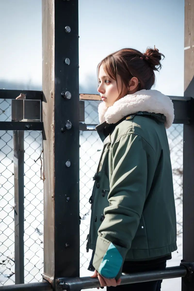 zPDXLrl,  from side,  artistic photography of a woman wearing winter clothes on Tensor.Art