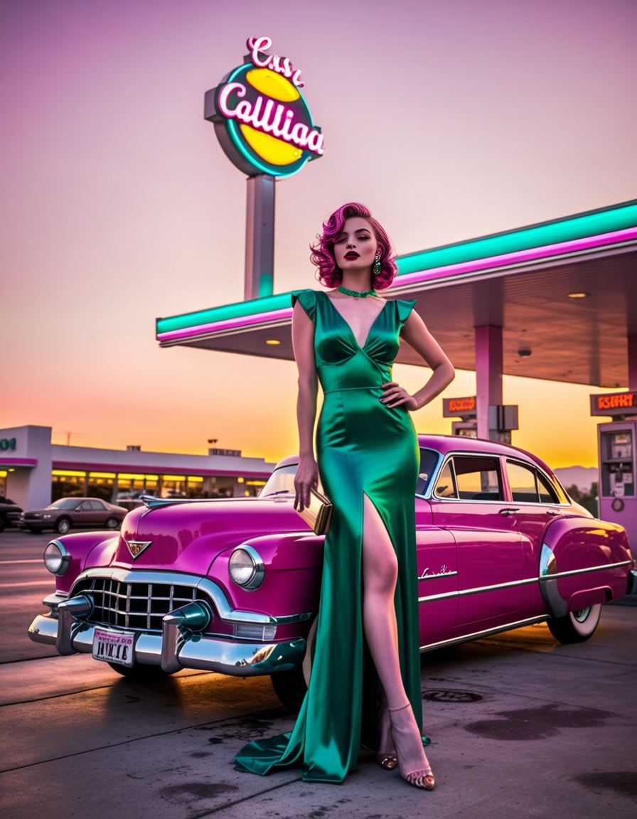 ehtechnicolor3,  cadillac in a gas station on Tensor.Art