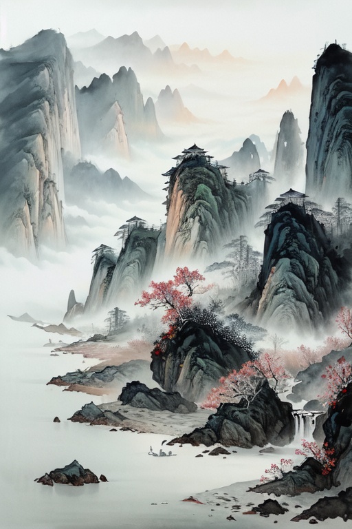 Exquisite work, masterpiece, master composition,ultra highres,ink painting,chinese painting,National tide landscape painting,